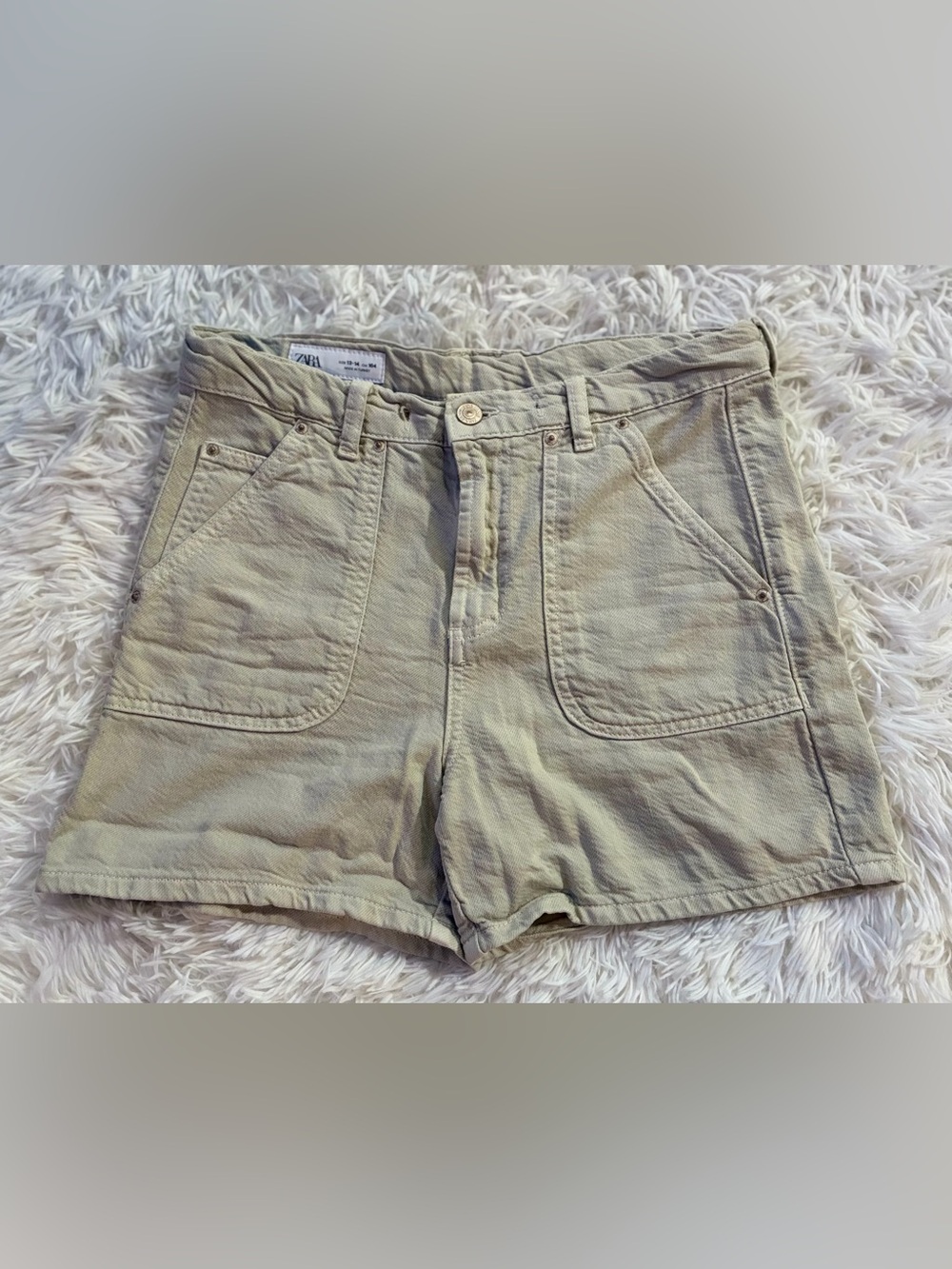 ZARA Girls Utility Safari Minimalist High Waist Rise Cargo Shorts Khaki 13-14